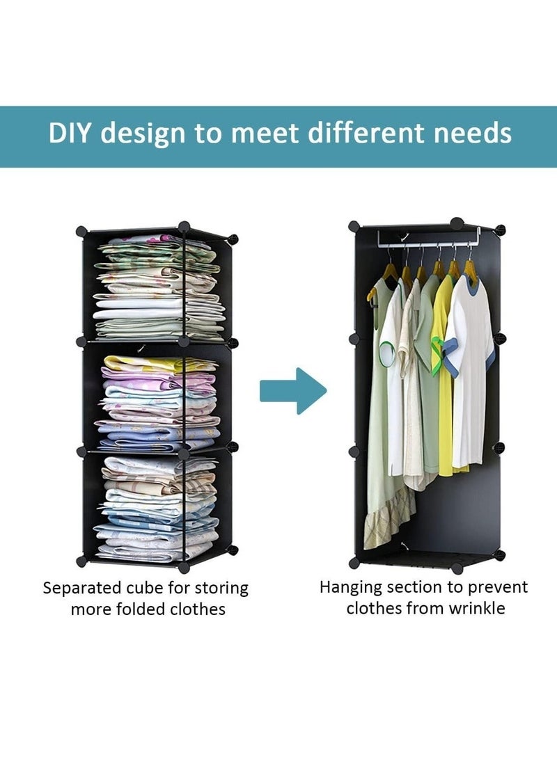 WALALLA Portable Closets Cube Wardrobe 15 Cube Modular Storage Cabinet with 2 Hanging Rail & Door Large Organizer Cupboard Combination Bedroom Armoire Plastic Bin Clothing Cabinet for Books Toys Towels Shoes - Image 2